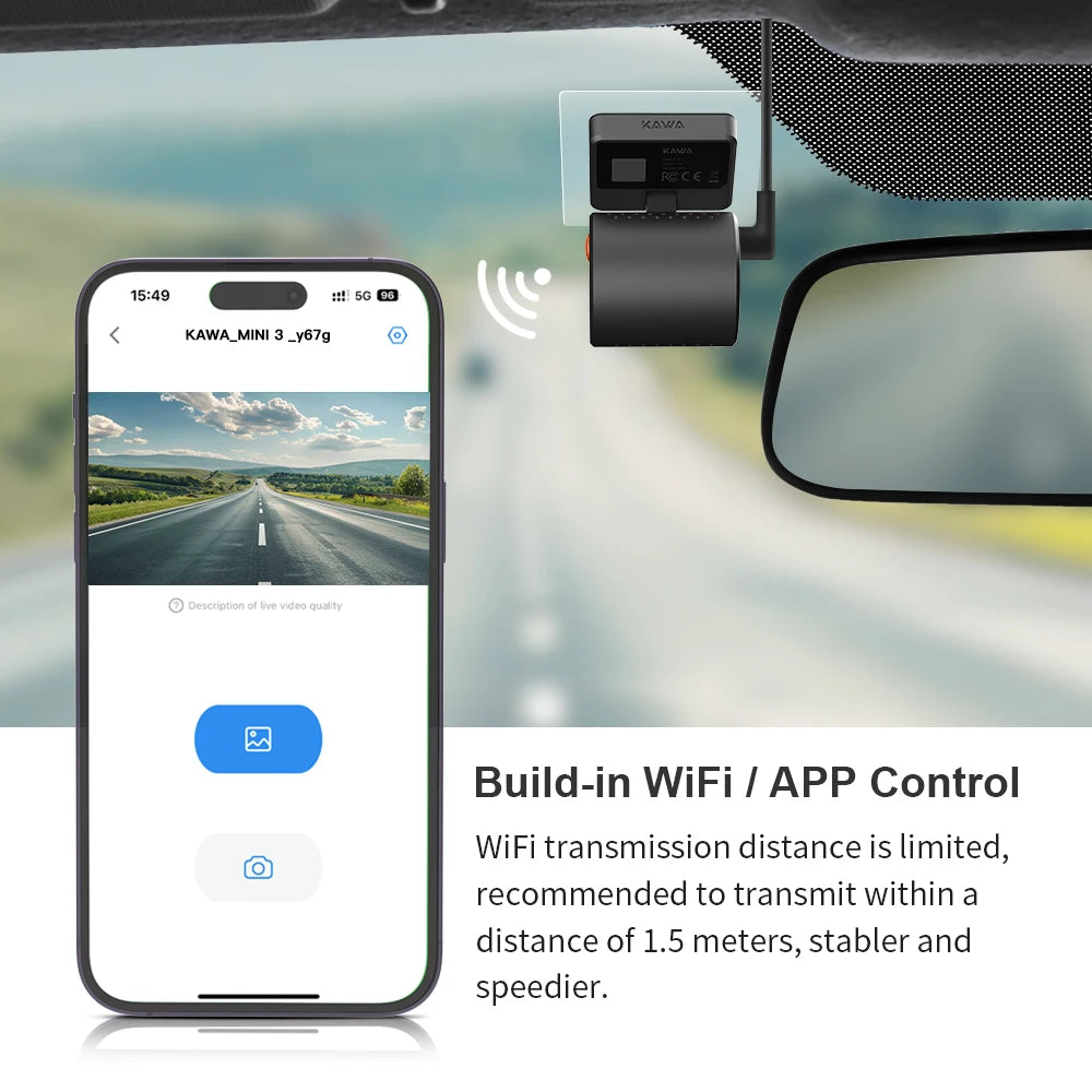 KAWA MINI 3 1296p Mini Dash Cam with Wi-Fi & Supercapacitor
