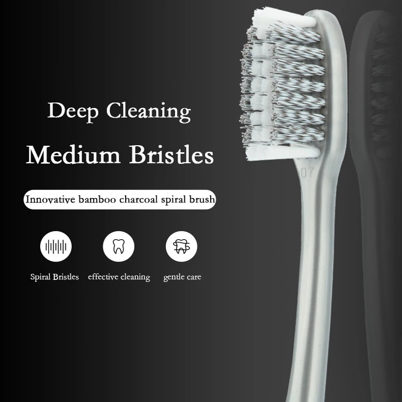 Dr.Ray Medium Toothbrush Good Quality Bamboo Charcoal Spiral Bristles ECO Friendly Adult Toothbrush 2pcs/Package