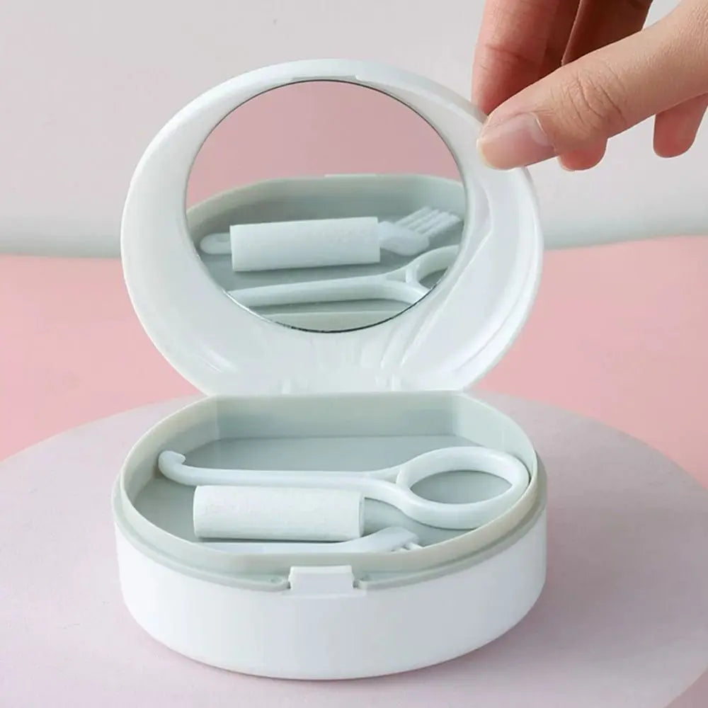 Double Layer Orthodontic Retainer Case Mouthguard with Mirror Denture Bath Storage Box Shell Shaped Cleaning Tooth