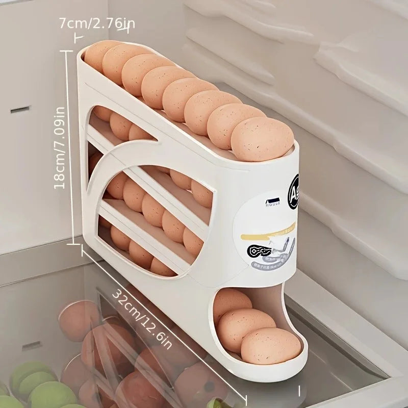 3-Tier Rolling Egg Organiser for Fridge | Holds 24–30 Eggs | Space-Saving Kitchen Storage Rack