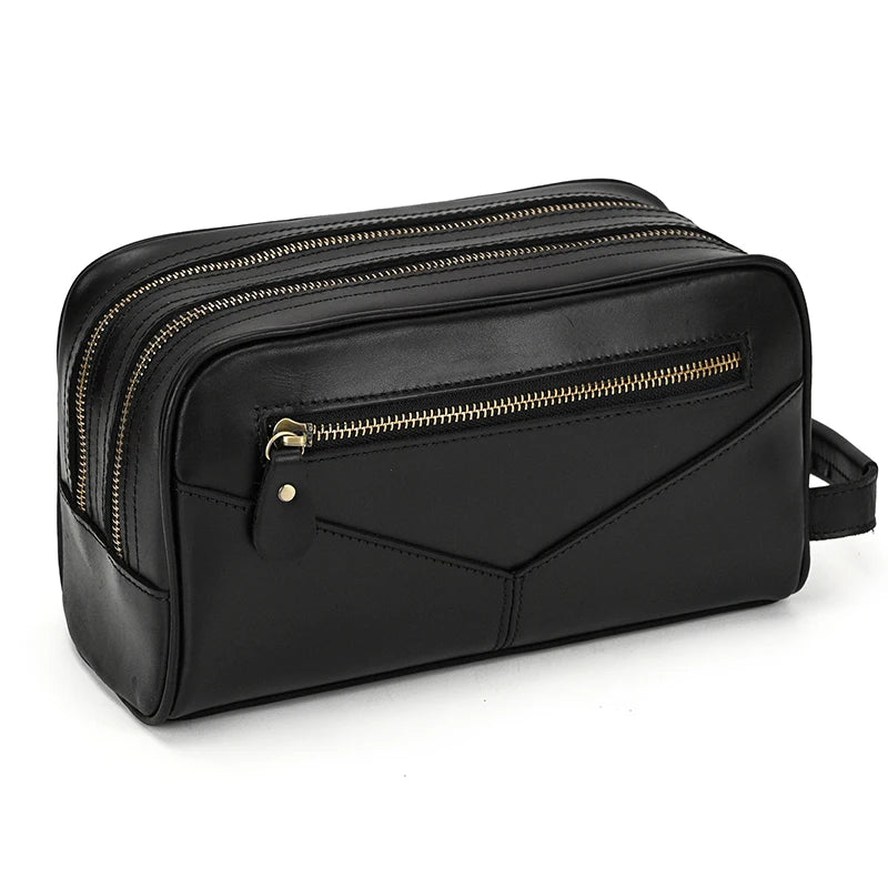 Cowhide Toiletry Bag Men Leather Cosmetic Bag Man Woman Wash Bag Storage Bags Genuine Leather Handbag for Make Up Dopp Kit Male