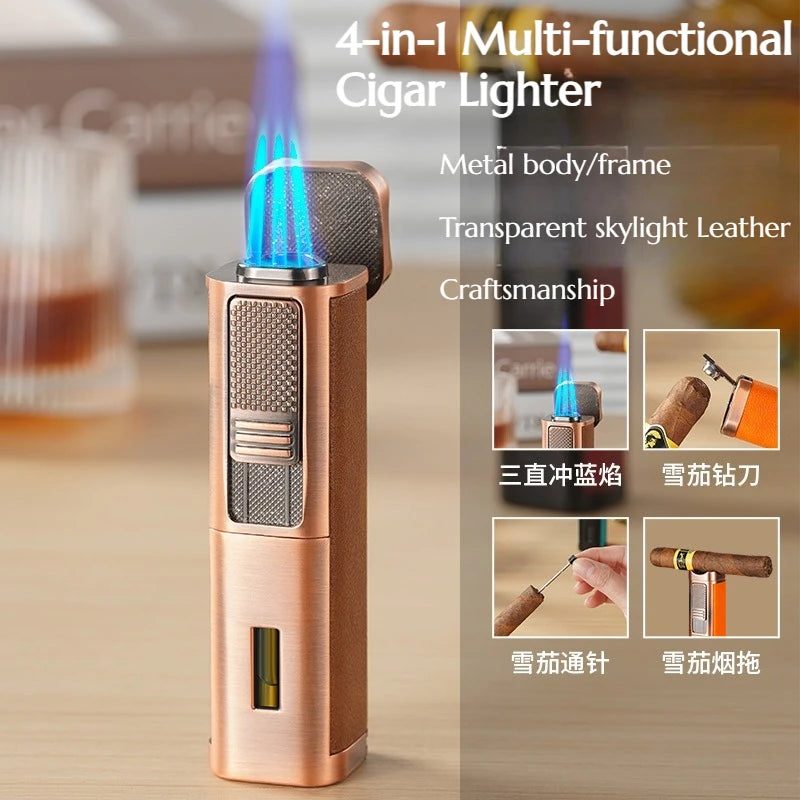 4-in-1 Triple Jet Cigar Lighter with Built-In Accessories
