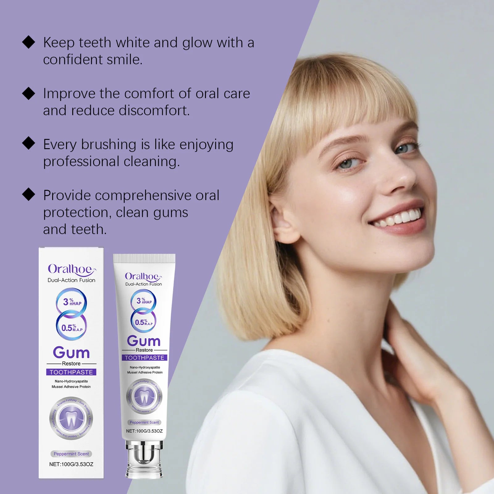 Nano Hydroxyapatite Toothpaste Restores White Teeth Alleviate Gum Bleeding Reduce Plaque Remove Oral Odor Gum Repair Toothpaste
