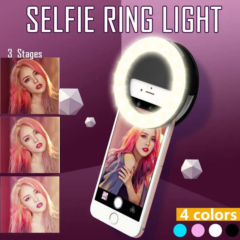 USB Clip-On Selfie Ring Light - 3 Brightness Levels for Phone & Tablet