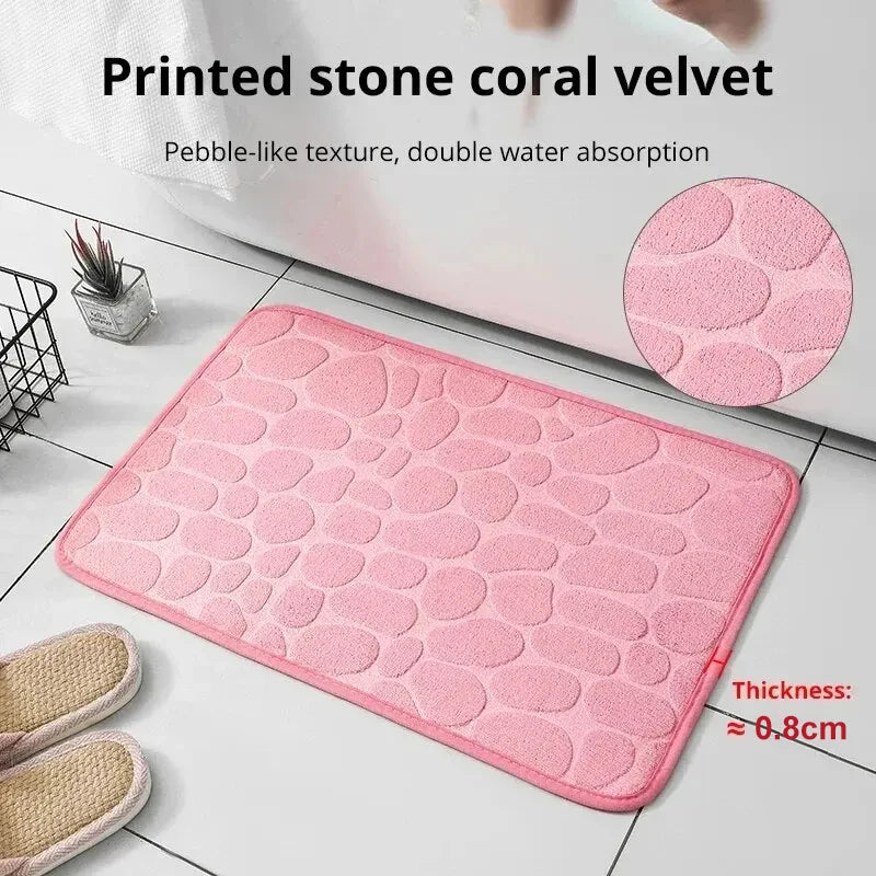 Embossed Microfibre Floor Mat – Anti-Slip, Memory Foam, Pebble Design for Bathroom & Living Room