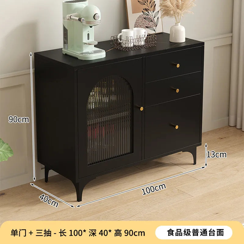 Black Sideboard Cabinet with Arched Ribbed Glass Doors