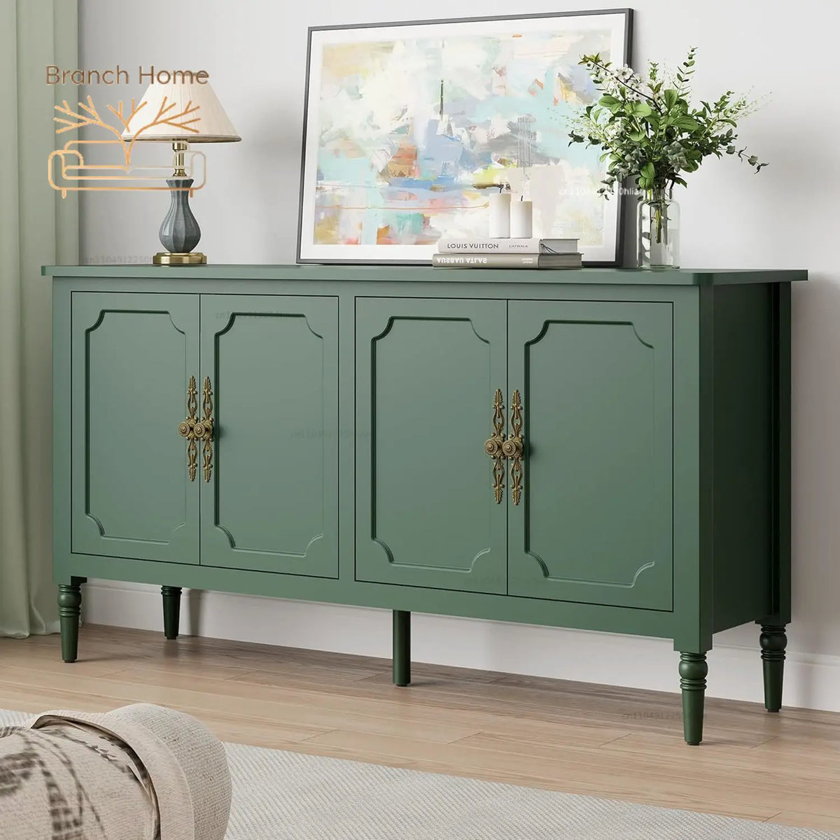 Modern Sideboard Buffet Cabinet with Adjustable Shelves & Carved Handles
