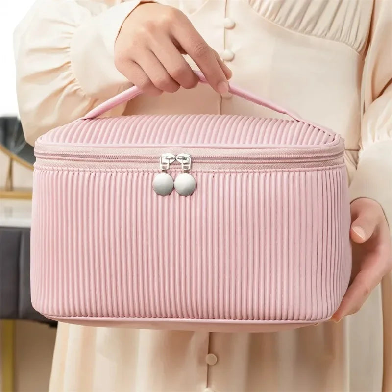 3-Piece Ribbed PU Leather Cosmetic Bag Set | Travel Toiletry Organiser for Women