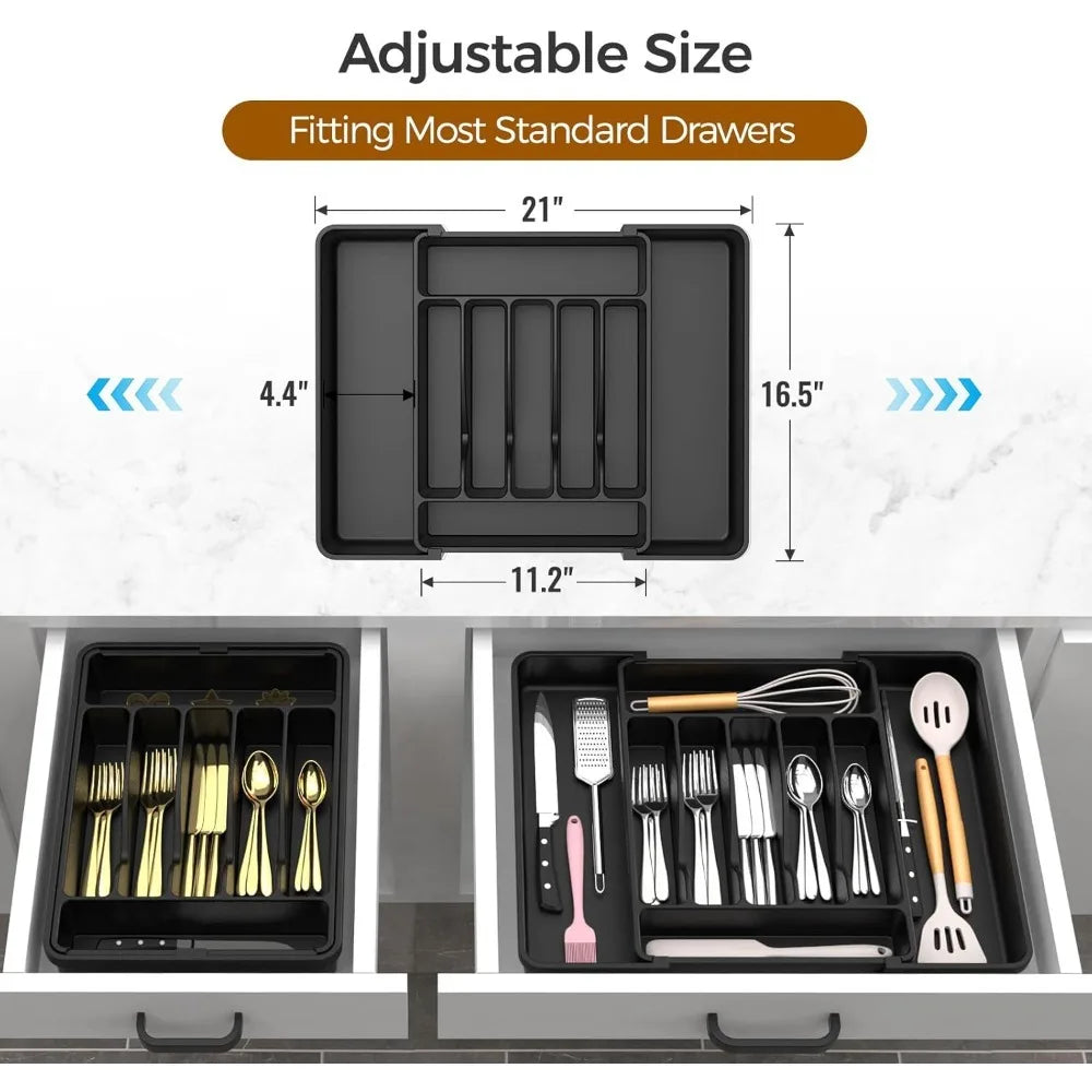 NEW-Extra Large Expandable Silverware Organizer, BPA-Free Food-Safe Cutlery Flatware Organizer, Kitchen Utensil Drawer