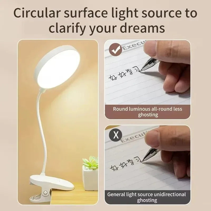 USB Rechargeable Clip-On LED Desk Lamp with 3 Colour Modes