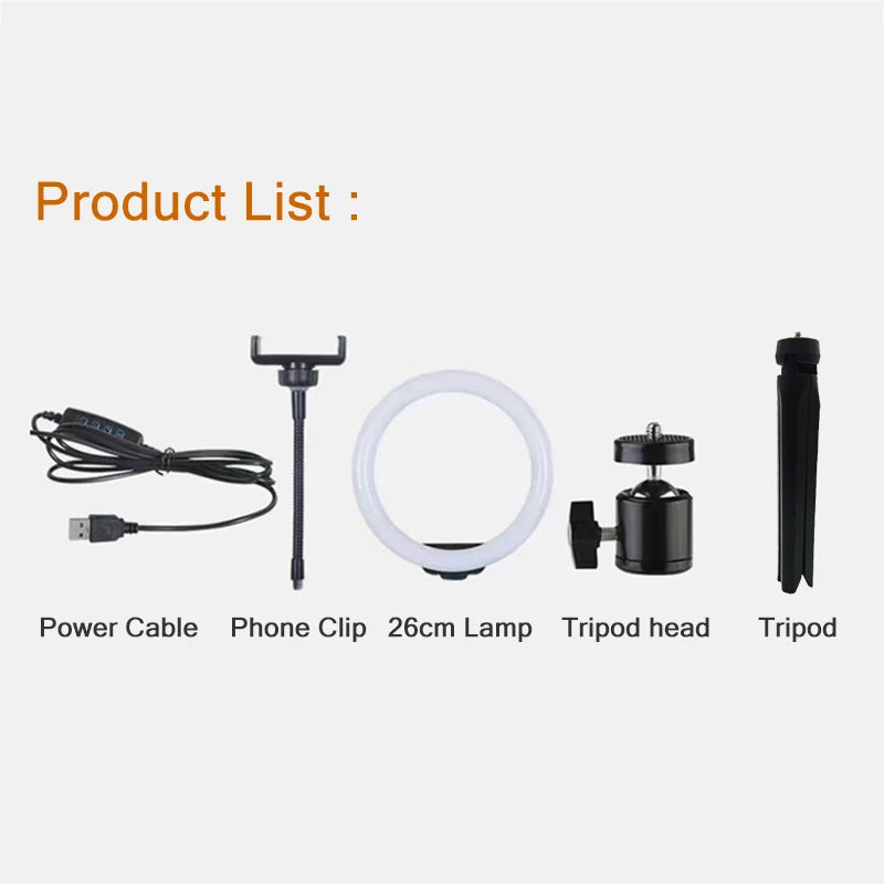10" LED Ring Light with Tripod & Phone Holder - Dimmable Studio Light