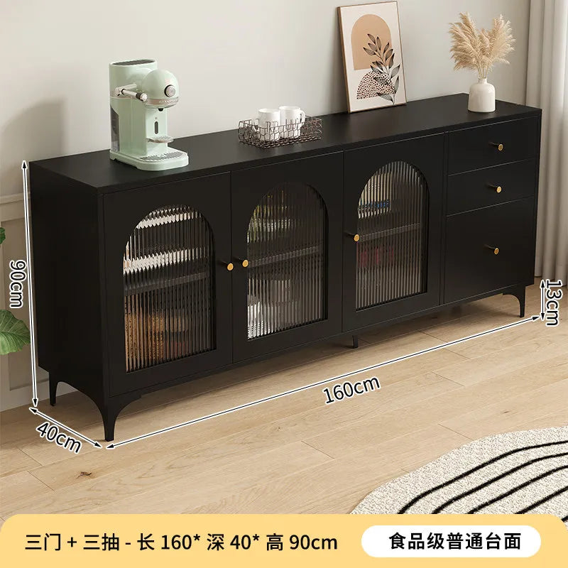Black Sideboard Cabinet with Arched Ribbed Glass Doors