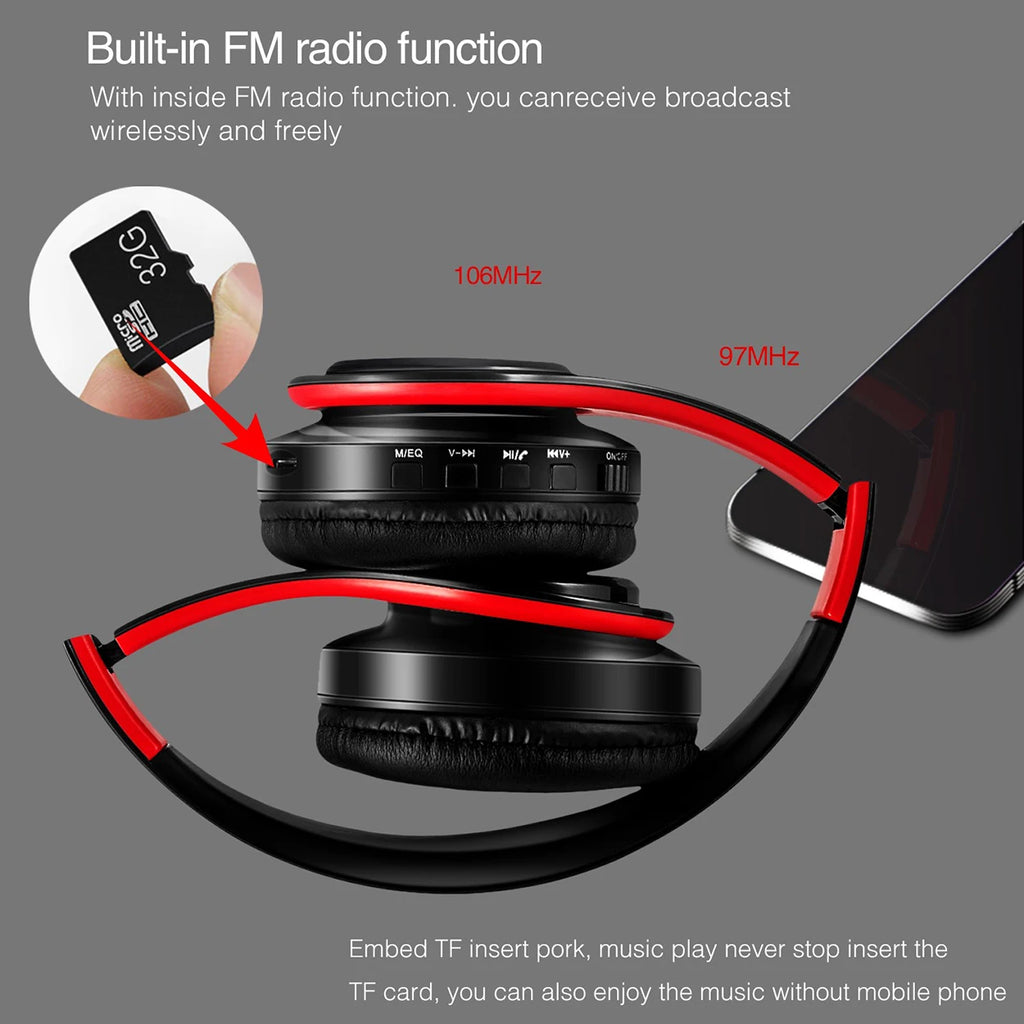 Foldable Bluetooth 5.3 Over-Ear Headphones with FM Radio & Mic