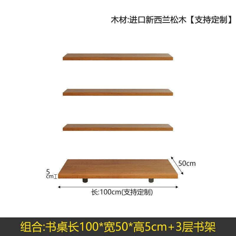 Nordic Solid Wood Desk with Bookshelf Modern Design Floating Wall Mounted Computer Desk Bedroom Study Furniture مكتب عائم FYFD