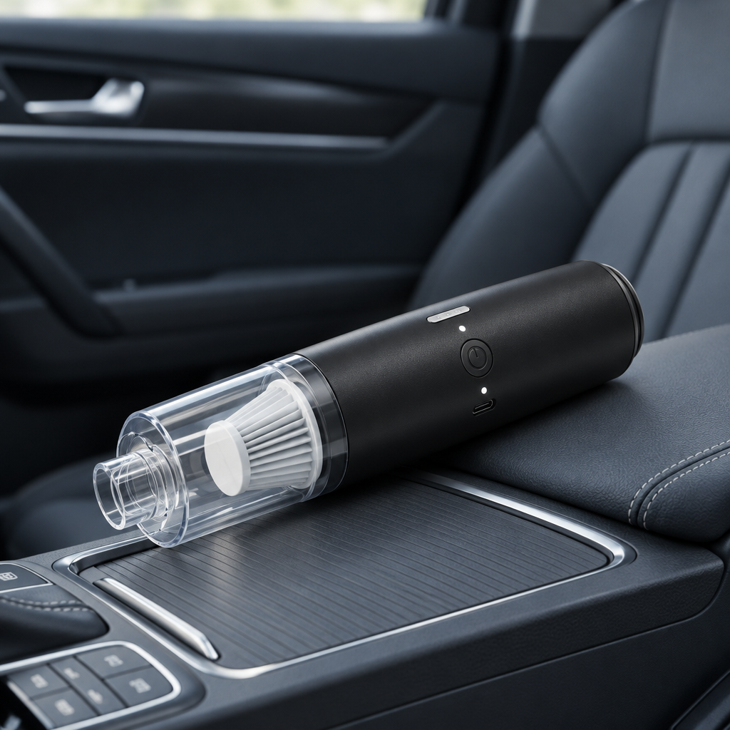 Cordless vacuum in a car interior