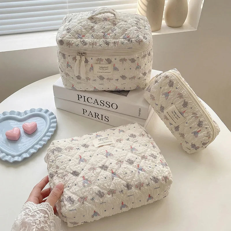 Cartoon baby elephant seersucker cosmetic bag soft cute padded cotton large-capacity storage bag travel portable washing bag