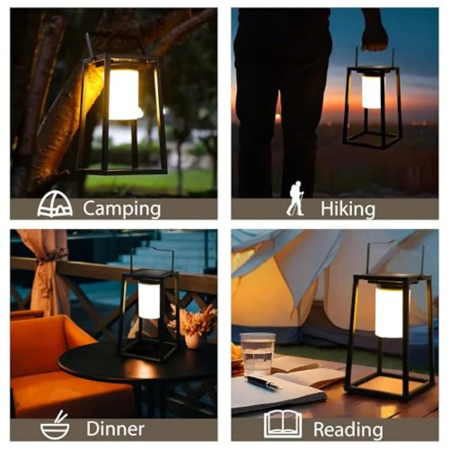 5-Inch Portable Solar LED Lantern, Metal Outdoor Lamp
