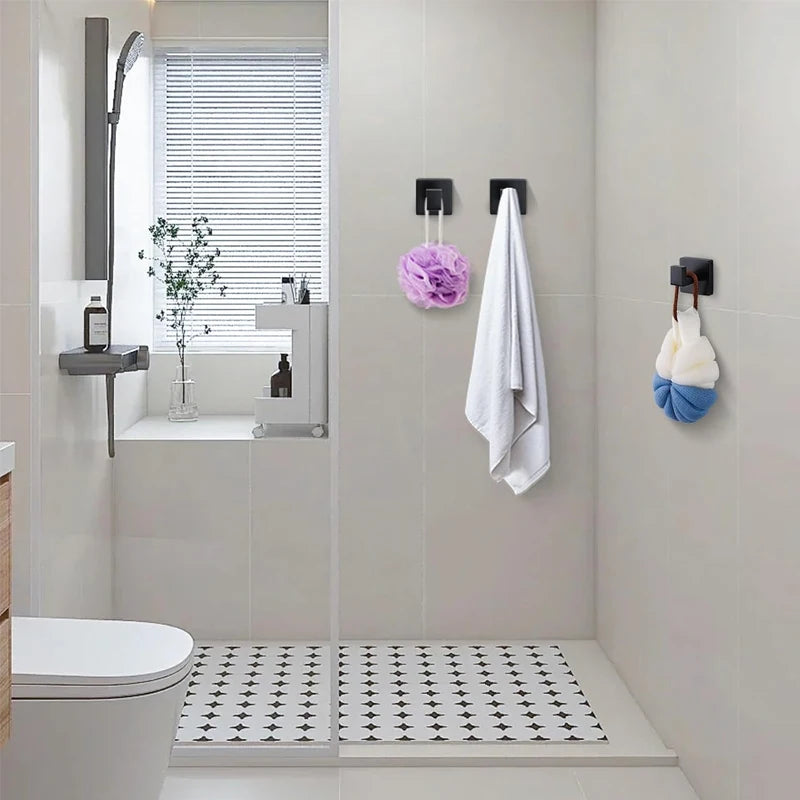 Matte Black Towel Hook Stainless Steel Heavy Duty Wall Mounted Robe Coat Hooks Bathroom Kitchen Closet Square Modern Rack