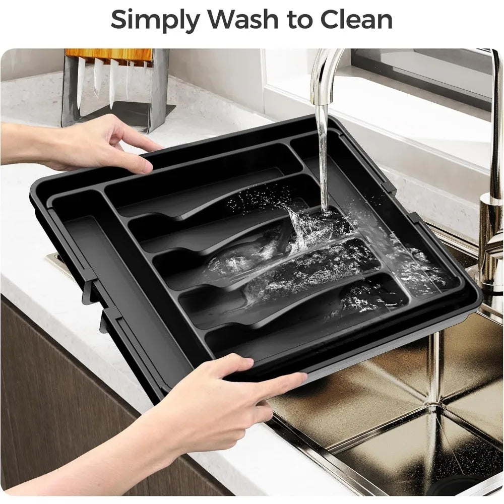 NEW-Extra Large Expandable Silverware Organizer, BPA-Free Food-Safe Cutlery Flatware Organizer, Kitchen Utensil Drawer