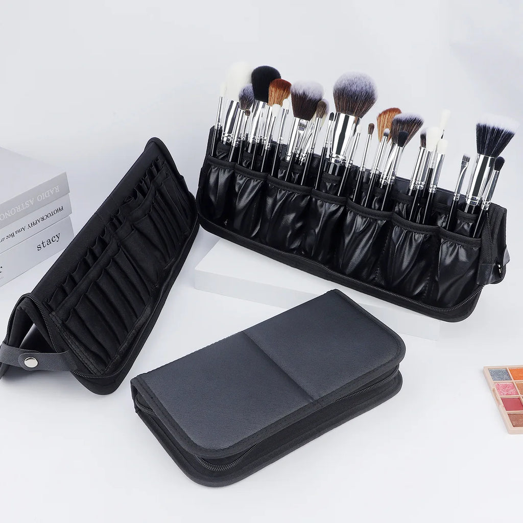 Foldable Makeup Brush Bag – 14 to 40 Slot Cosmetic Storage Organiser with Handles