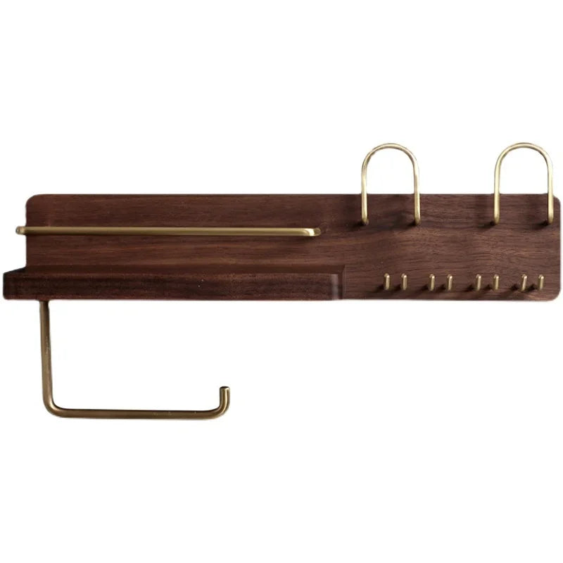Black Walnut Electric Toothbrush Holder Multi Functional Wall-Mounted Gargle Cup and Paper Towel Storage Rack for Bathroom