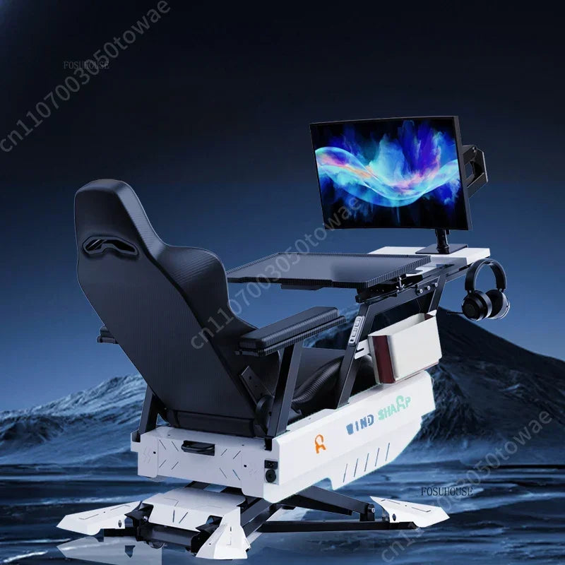 Reclining Gaming Workstation Cockpit with Monitor Stand & Work Tray