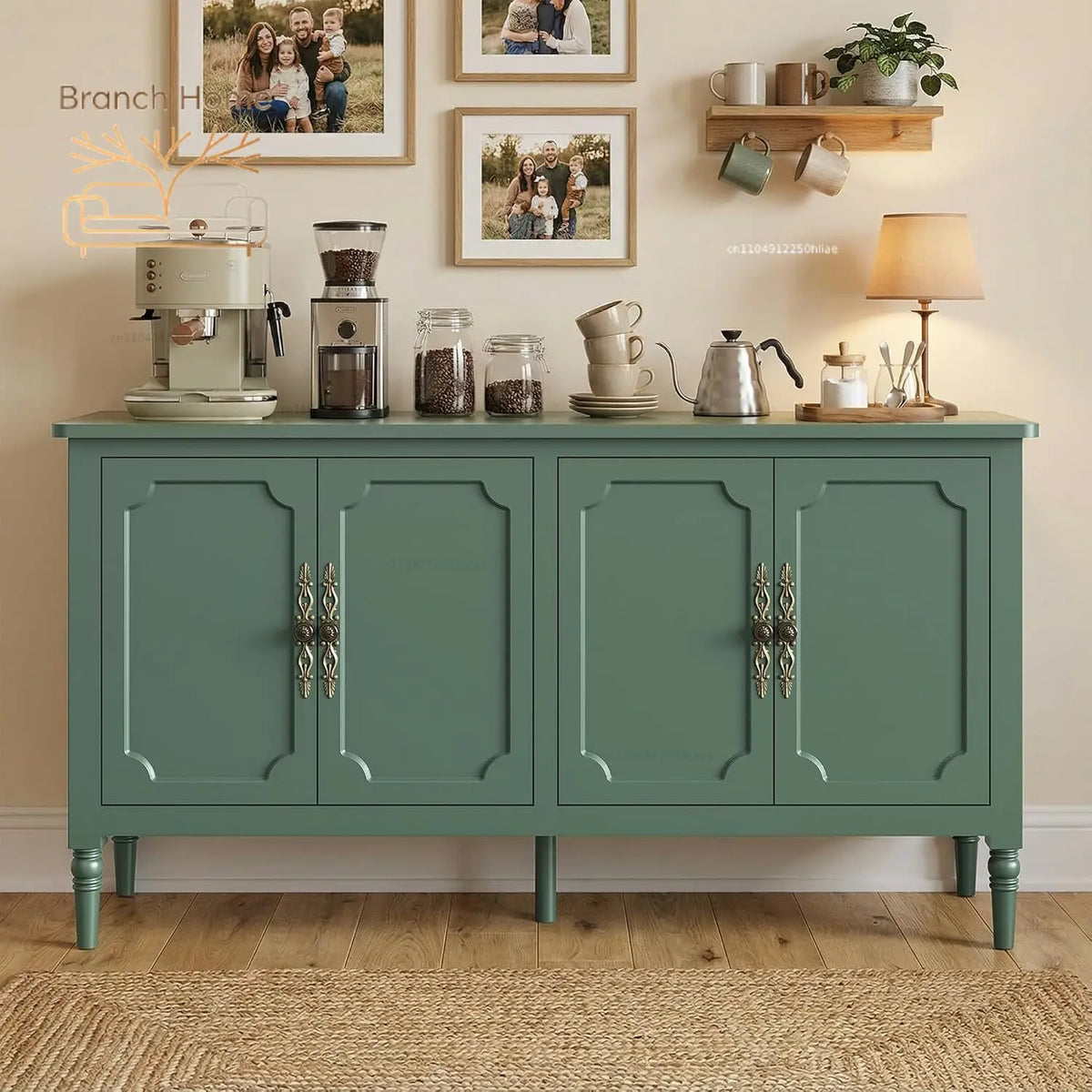 Modern Sideboard Buffet Cabinet with Adjustable Shelves & Carved Handles