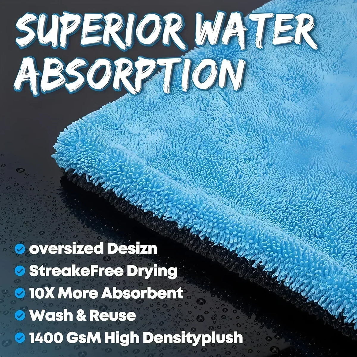 Microfibre Car Drying & Detailing Towel – Blue/Grey or Green/Grey