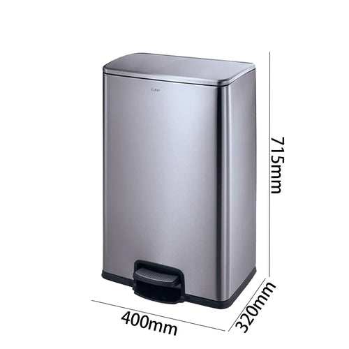 40L Stainless Steel Square Pedal Bin with Slow-Close Lid