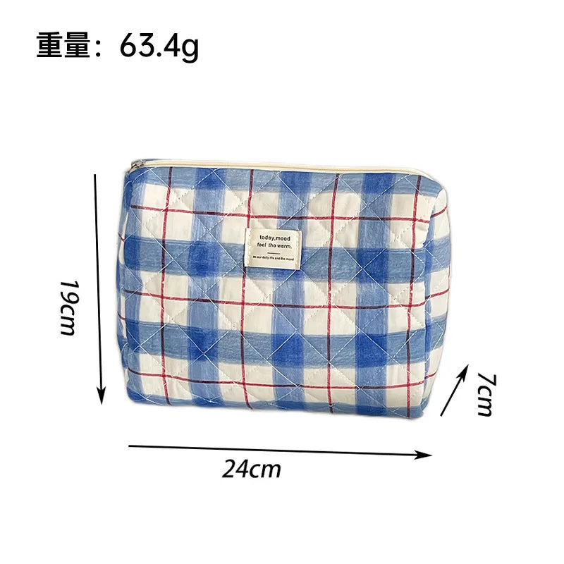 Rhombus Textured Cosmetic  Storage  Simple Student Large Capacity Portable Cosmetics Clutch  Wash  bag