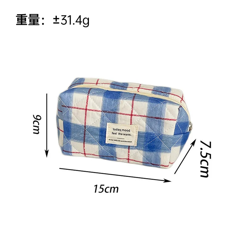 Rhombus Textured Cosmetic  Storage  Simple Student Large Capacity Portable Cosmetics Clutch  Wash  bag
