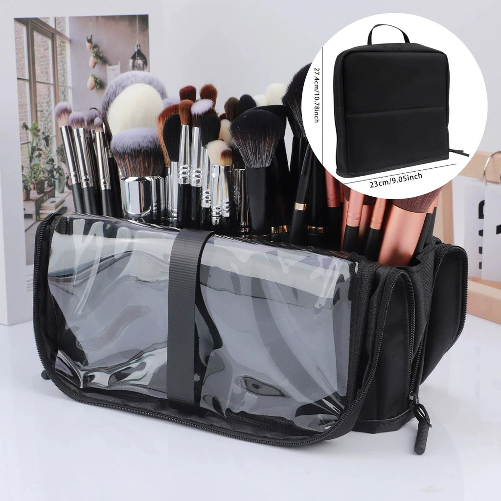 Foldable Makeup Brush Bag – 14 to 40 Slot Cosmetic Storage Organiser with Handles