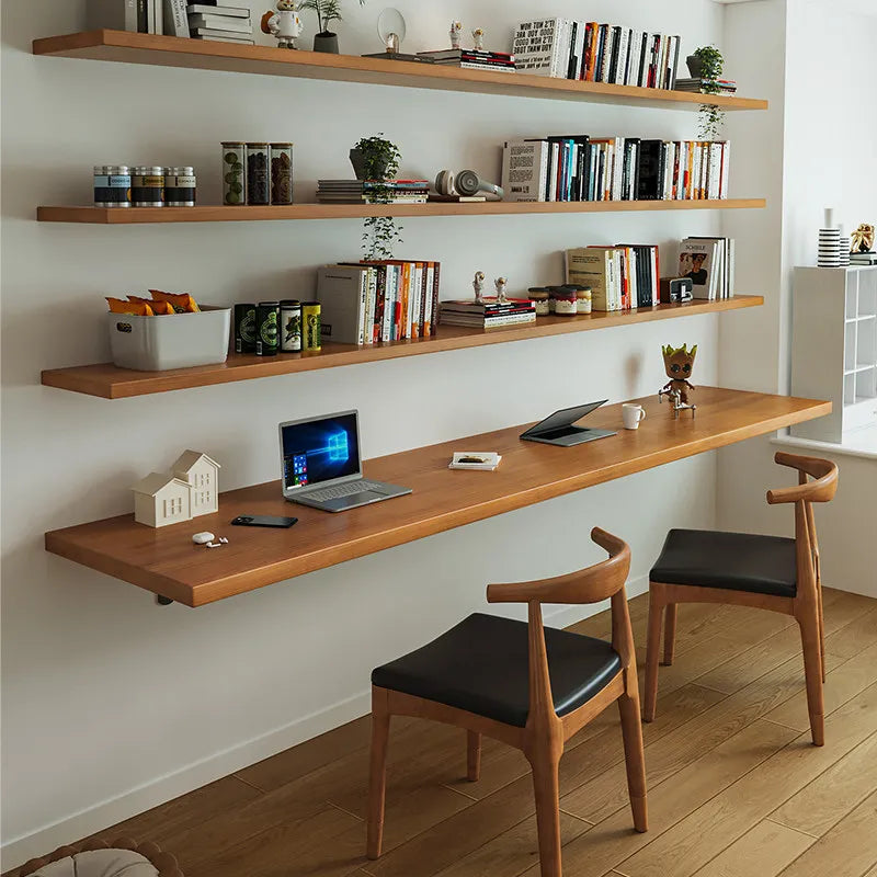 Nordic Solid Wood Desk with Bookshelf Modern Design Floating Wall Mounted Computer Desk Bedroom Study Furniture مكتب عائم FYFD
