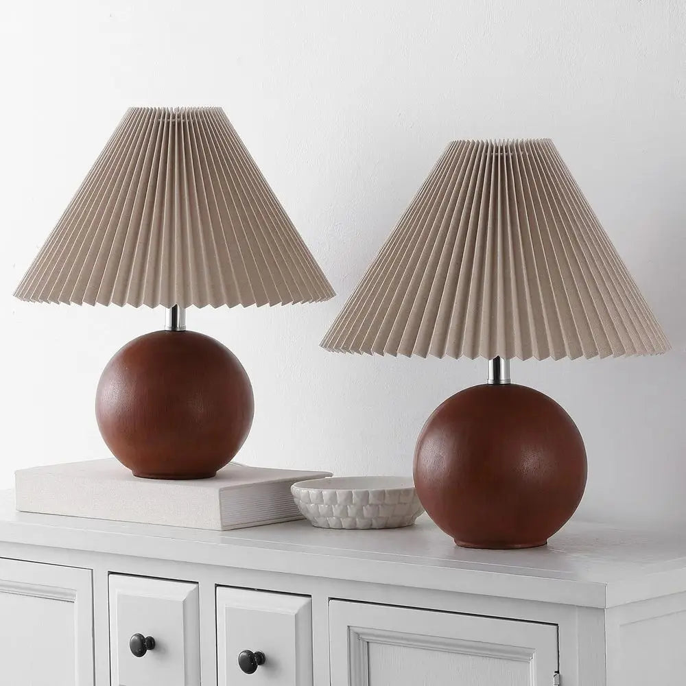 Rory Walnut Resin Table Lamp Set of 2, 17 Accent Lights with Fabric Shades, E26 Bulb Compatible