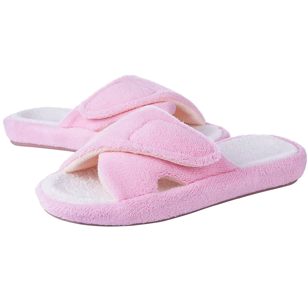 Litfun Women’s Corduroy Open-Toe Adjustable Slippers