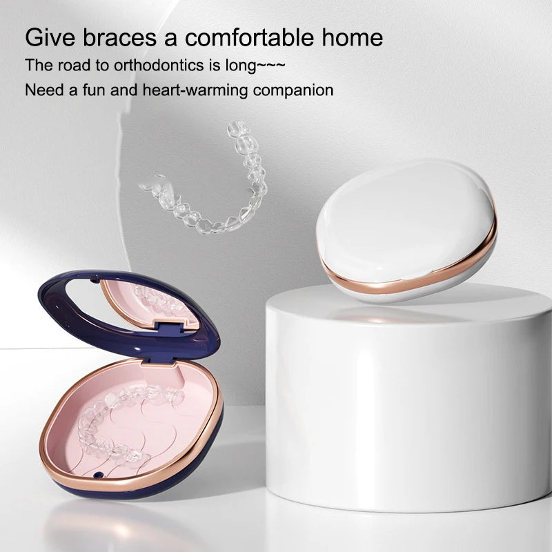 Fashion Braces Case with Mirror Dental Retainer Box Magnetic Aligner Mouth Guard Container For Teeth Travel False Denture Boxes