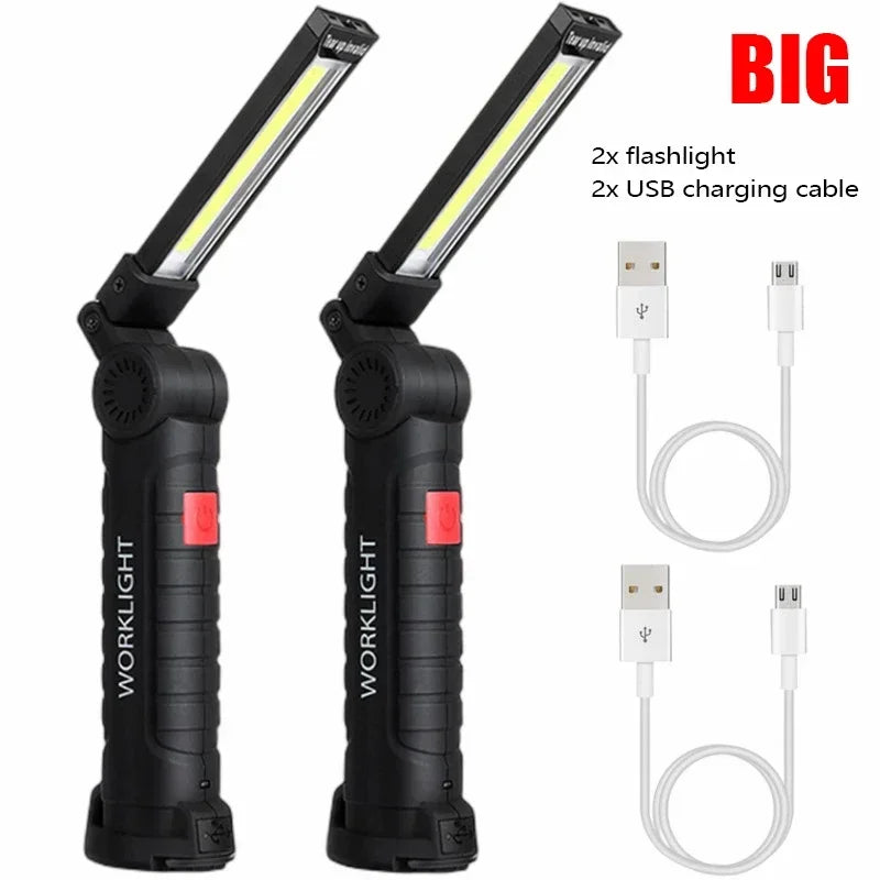 Folding COB LED Work Light - USB Rechargeable Magnetic Inspection Lamp with Hook
