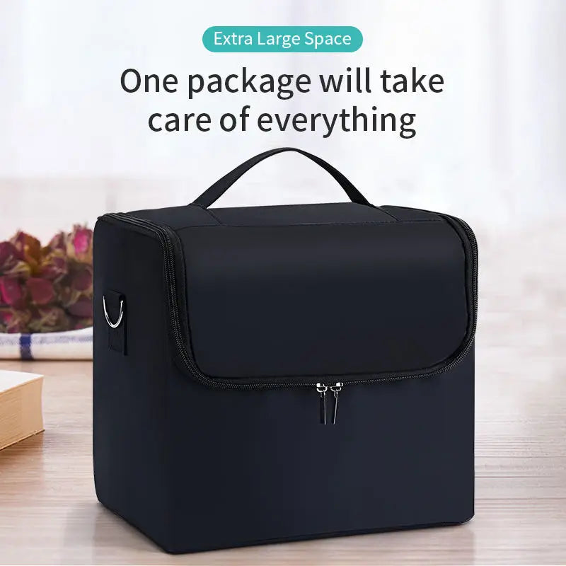 Large 4-Tier Makeup Train Case - Portable Cosmetics & Nail Organizer with Adjustable Straps