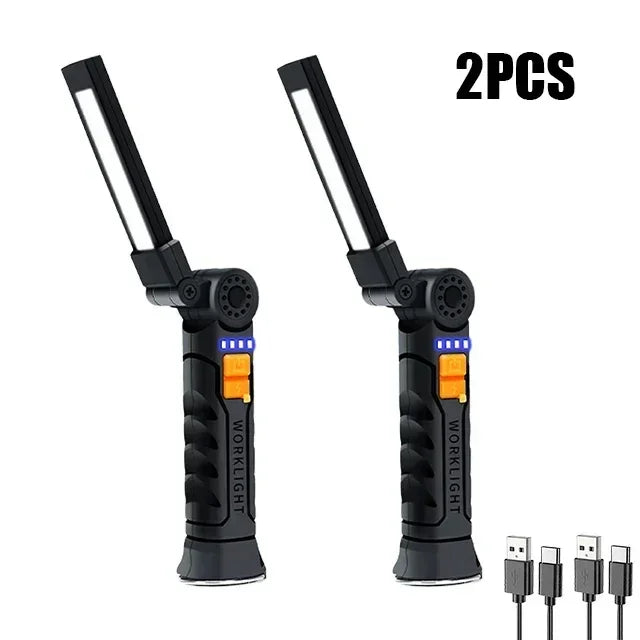 Folding COB LED Work Light - USB Rechargeable Magnetic Inspection Lamp with Hook