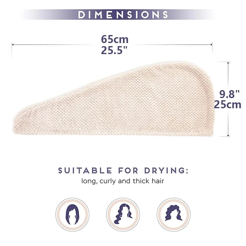 Daily household bath towels, hair drying caps, size 9.8 inches x 25.5 inches, women's adjustable absorbent hair towel