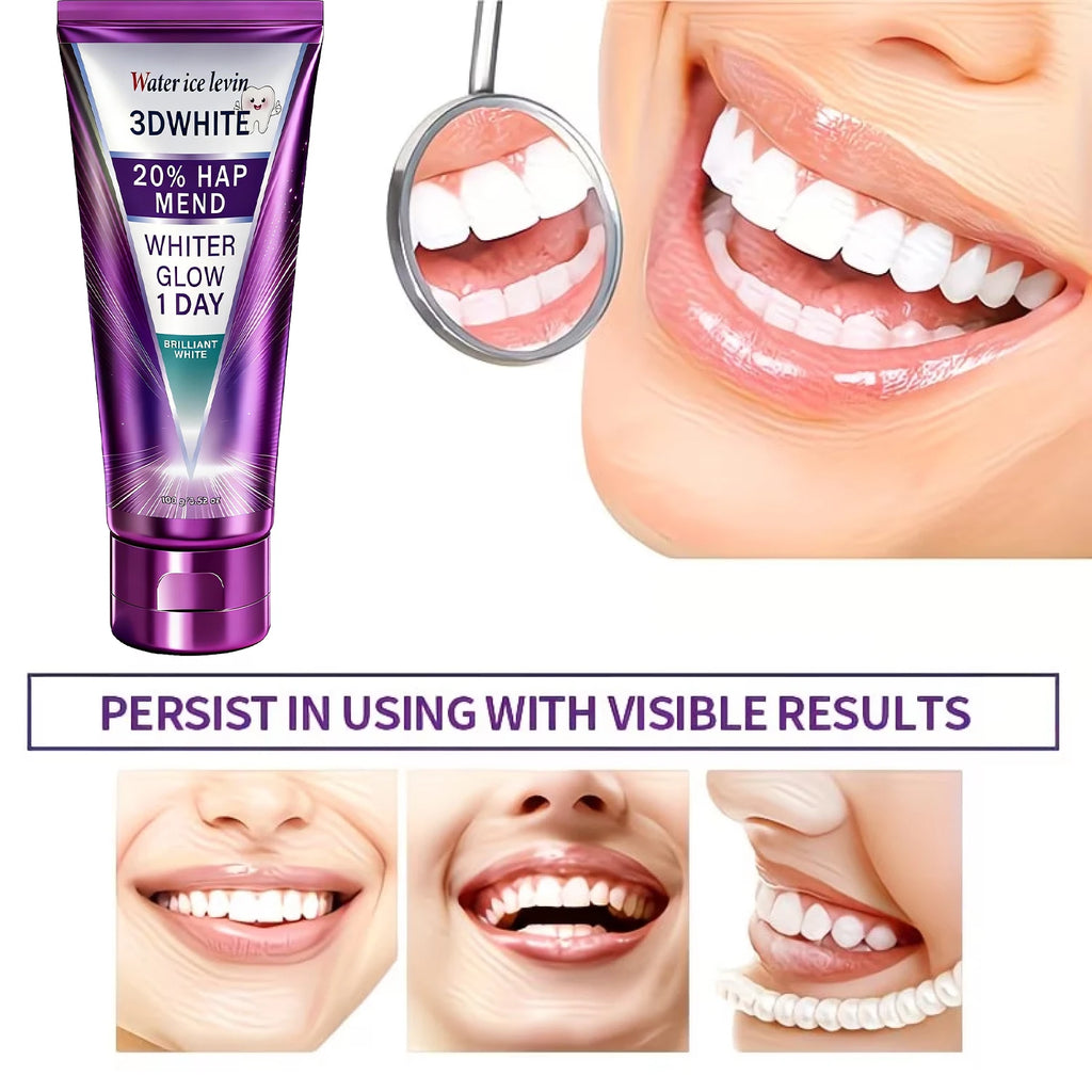 20% HAP 3D White Toothpaste - 1 Day Whiter Teeth, Deep Stain Remover, Cool Menthol for Fresh Breath & Strong Enamel