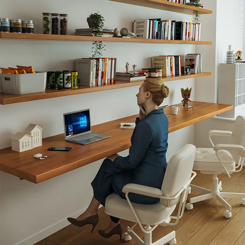 Nordic Solid Wood Desk with Bookshelf Modern Design Floating Wall Mounted Computer Desk Bedroom Study Furniture مكتب عائم FYFD
