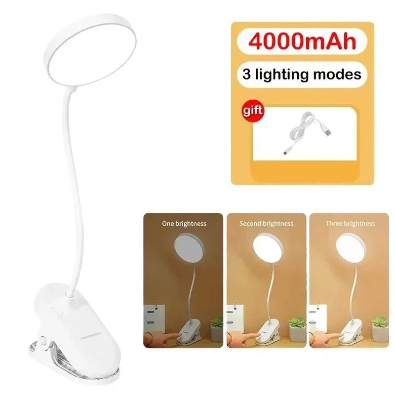 USB Rechargeable Clip-On LED Desk Lamp with 3 Colour Modes