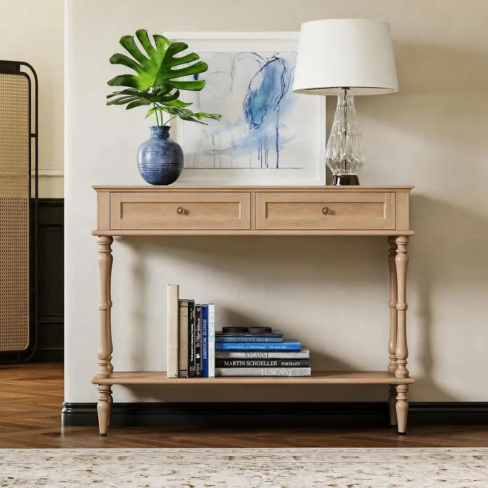 Minimalist Entryway Table with Storage Cabinet and Open Shelf for Hallway or Living Room