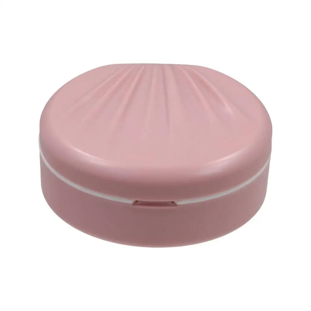 Double Layer Orthodontic Retainer Case Mouthguard with Mirror Denture Bath Storage Box Shell Shaped Cleaning Tooth