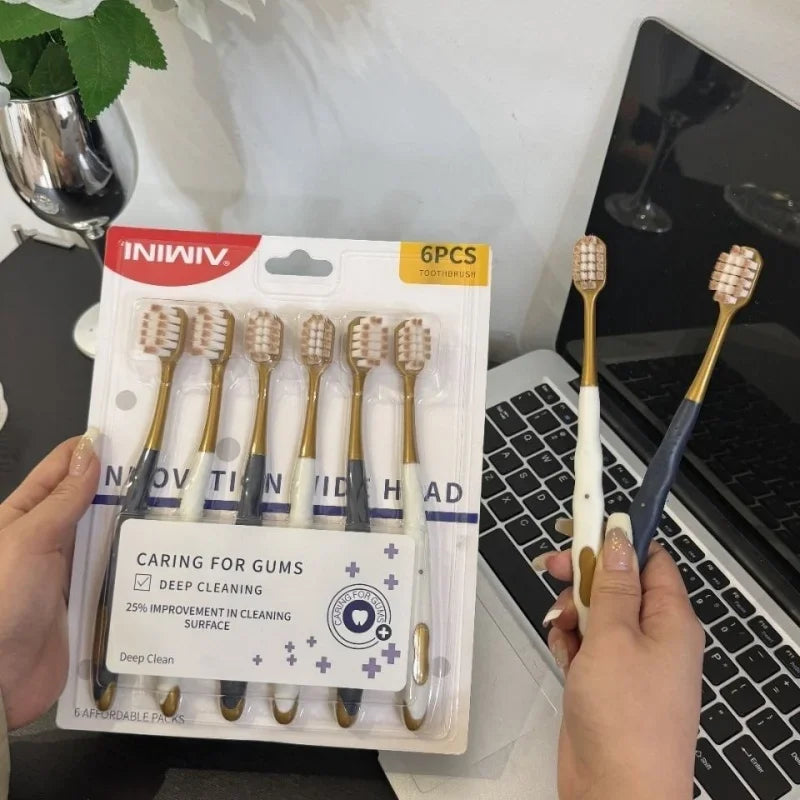 High Quality Wide Head Household 6-pack Adult Soft Bristled Toothbrush For Both Men And Women, Soft And Delicate Details