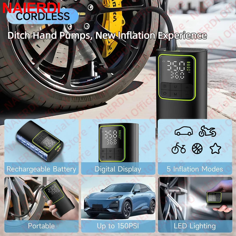 Portable Digital Tire Inflator, Wireless with LED Light