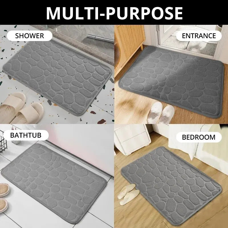 Embossed Microfibre Floor Mat – Anti-Slip, Memory Foam, Pebble Design for Bathroom & Living Room