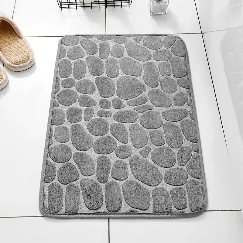 Embossed Microfibre Floor Mat – Anti-Slip, Memory Foam, Pebble Design for Bathroom & Living Room