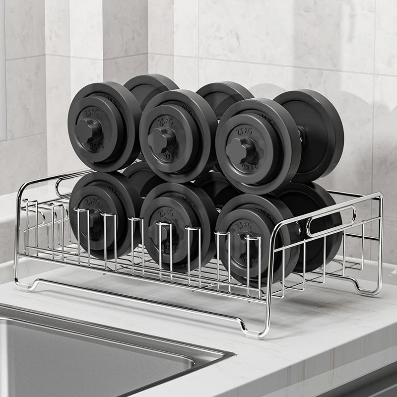 304 Stainless Steel Kitchen Dish Drainer Rack | Countertop Organiser with Drainage Tray, Utensil & Knife Holder